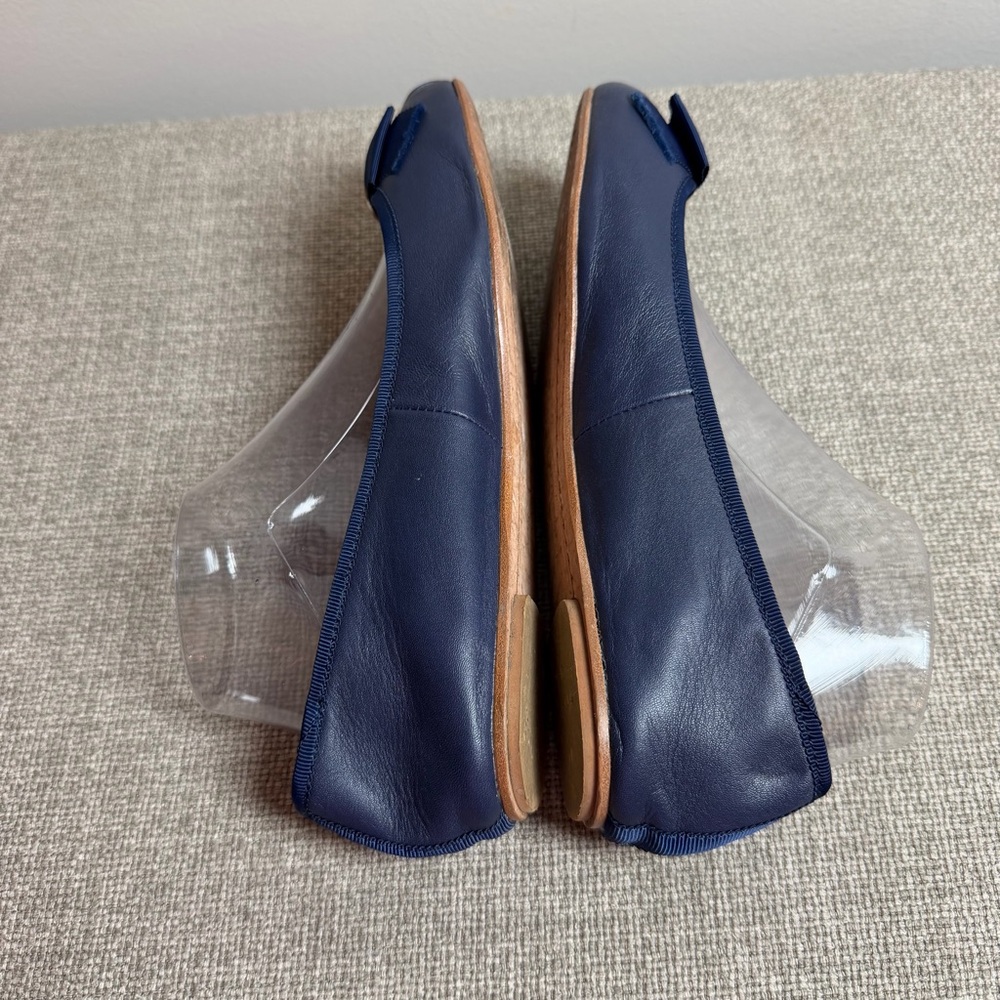 Kate Spade Navy Blue Ballet Flats Round Toe Work Office Leather Bow Party Size 9 - Picture 5 of 10